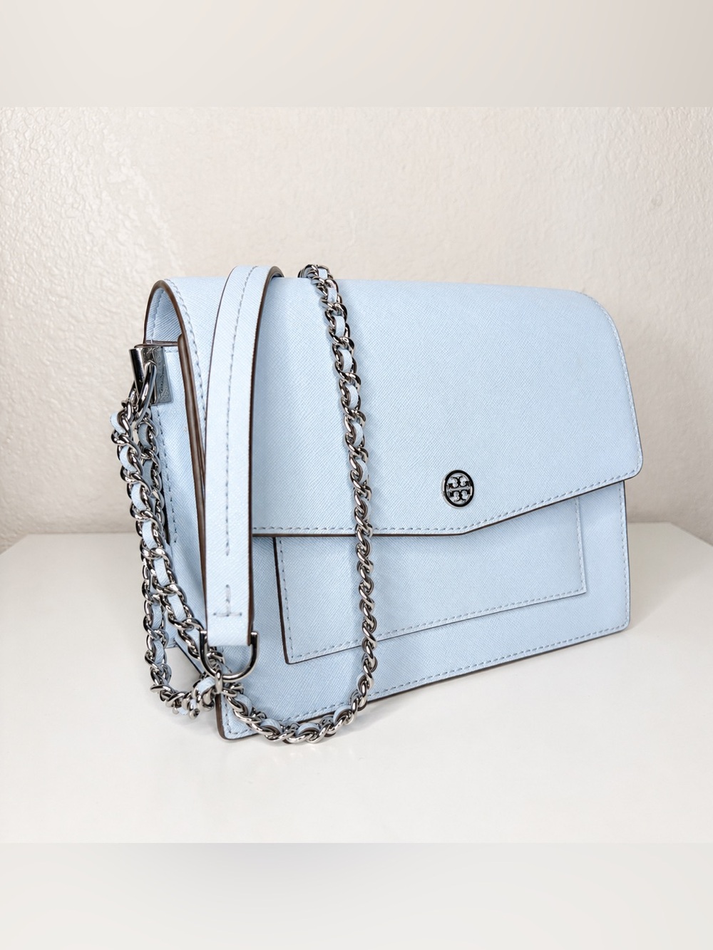 Tory Burch Robinson Convertible Pale Blue Leather Crossbody